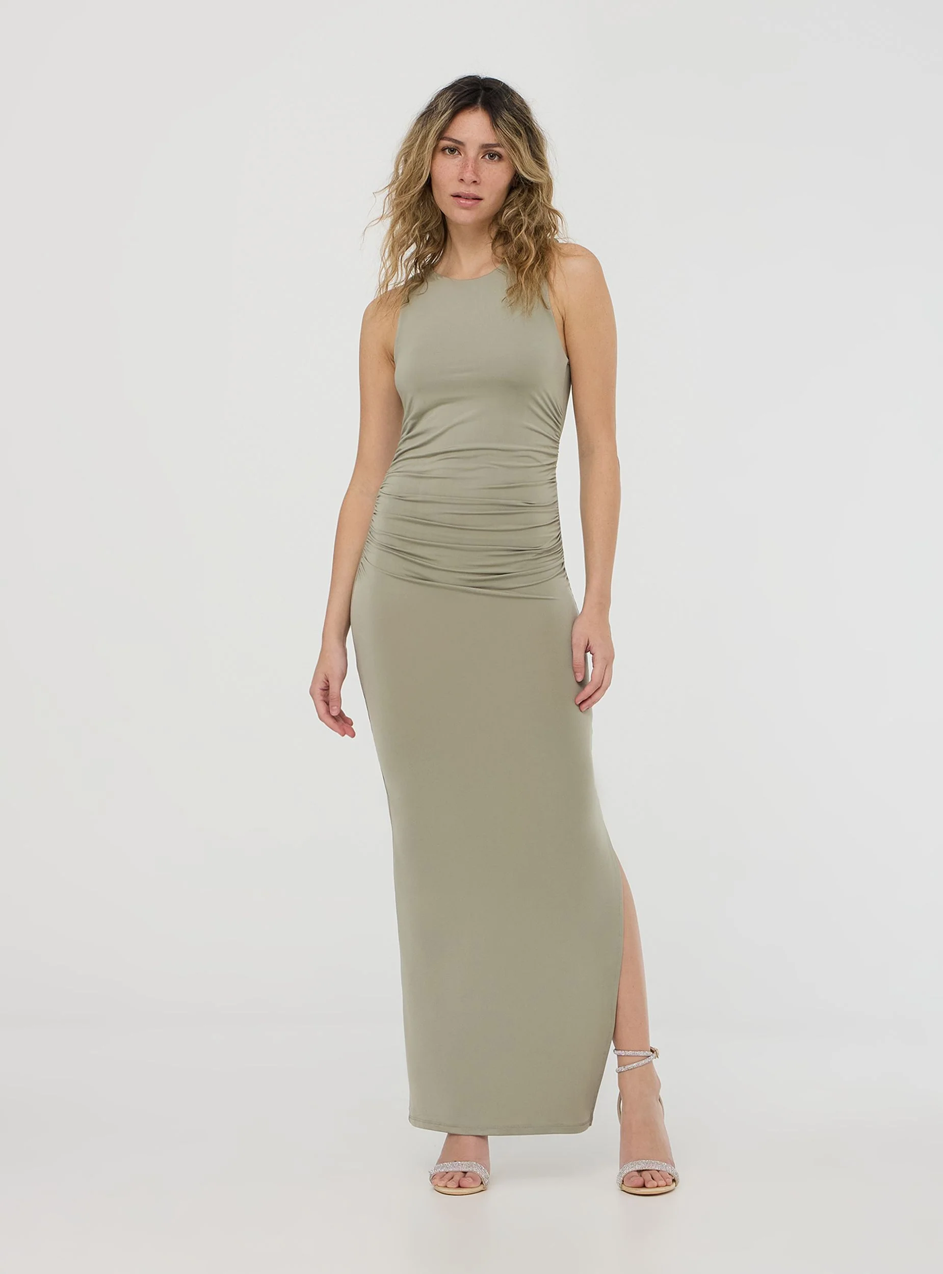 Vestito lungo con arricciature e scollo americano - Image 3