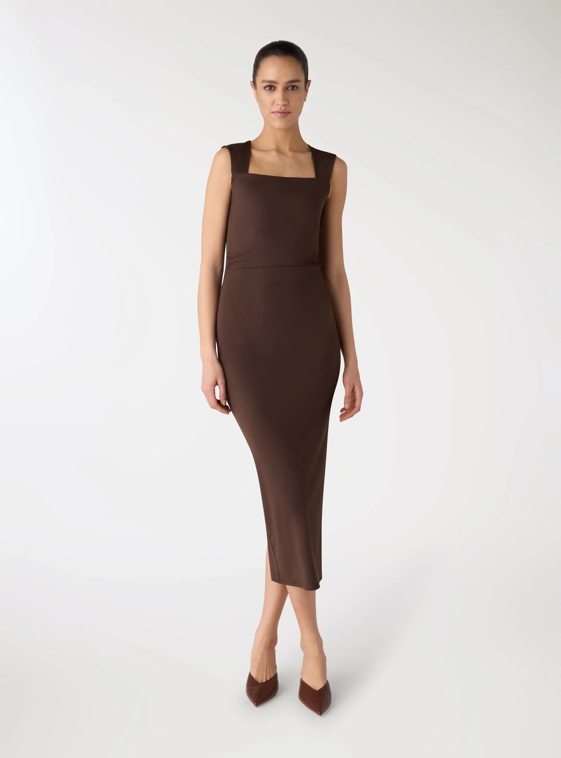 Vestito lungo con scollo quadrato e arricciature - Image 2