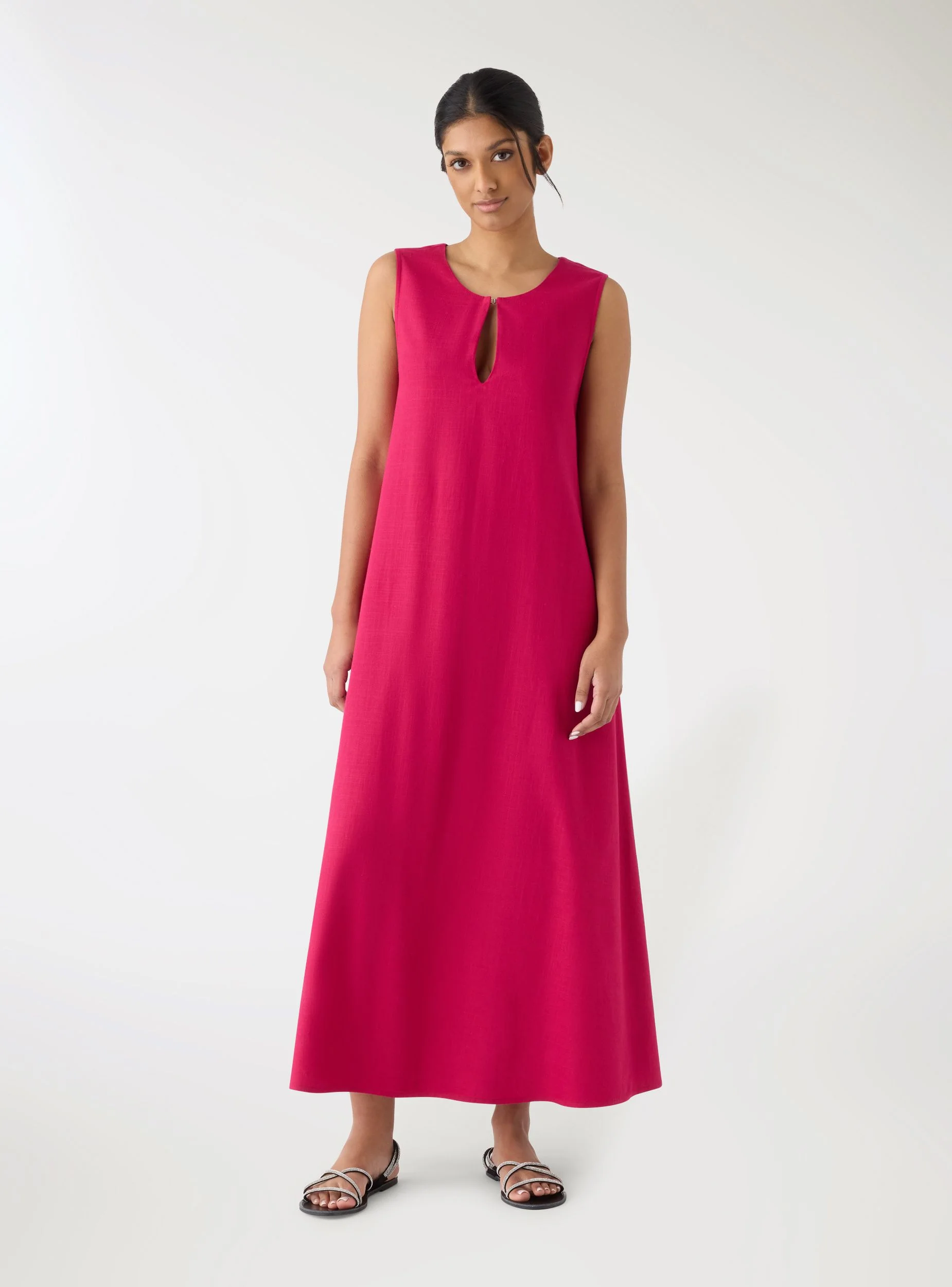 Vestito lungo effetto lino scollo a goccia