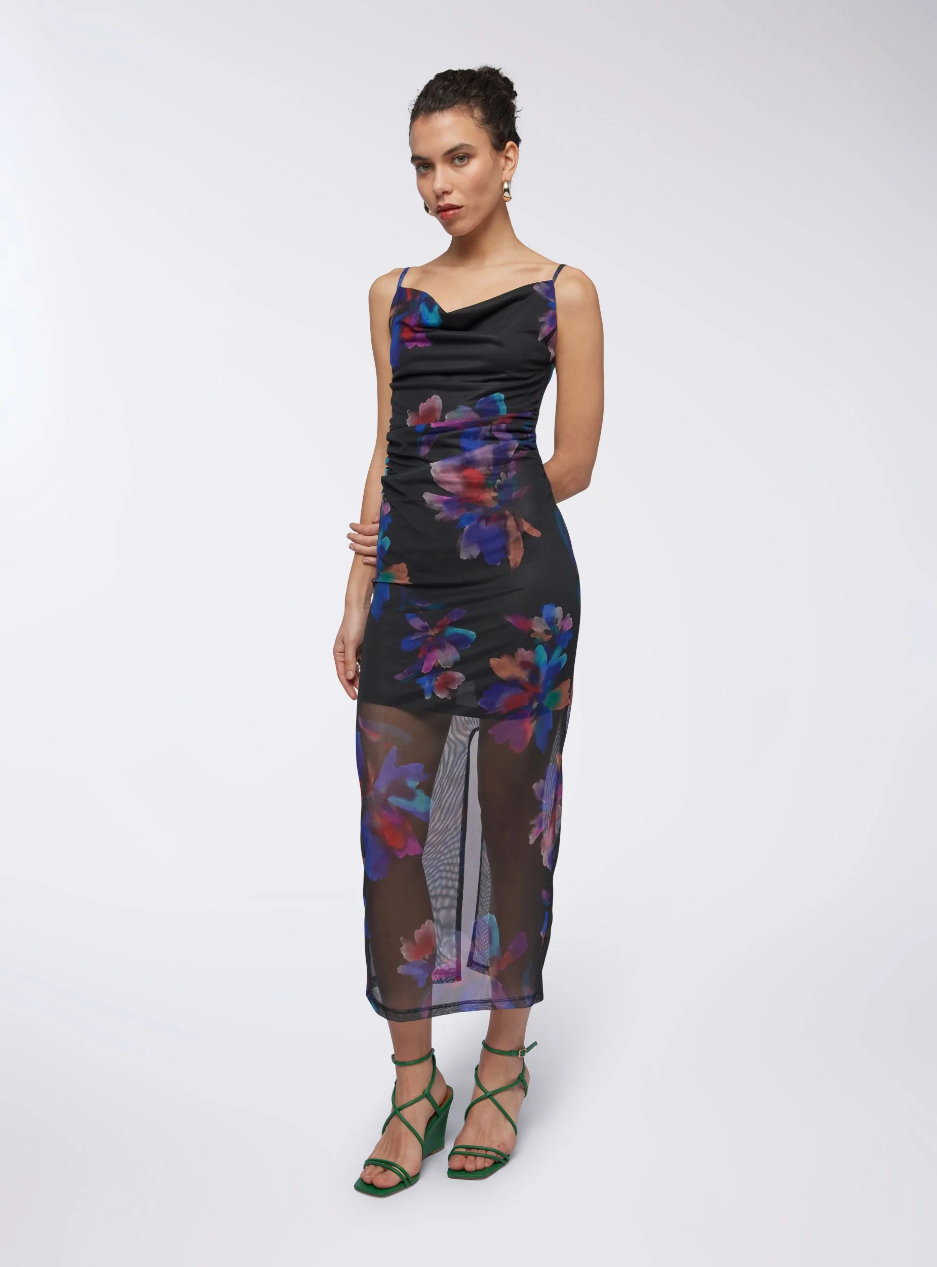 Vestito lungo gronda floreale in tulle - Image 2