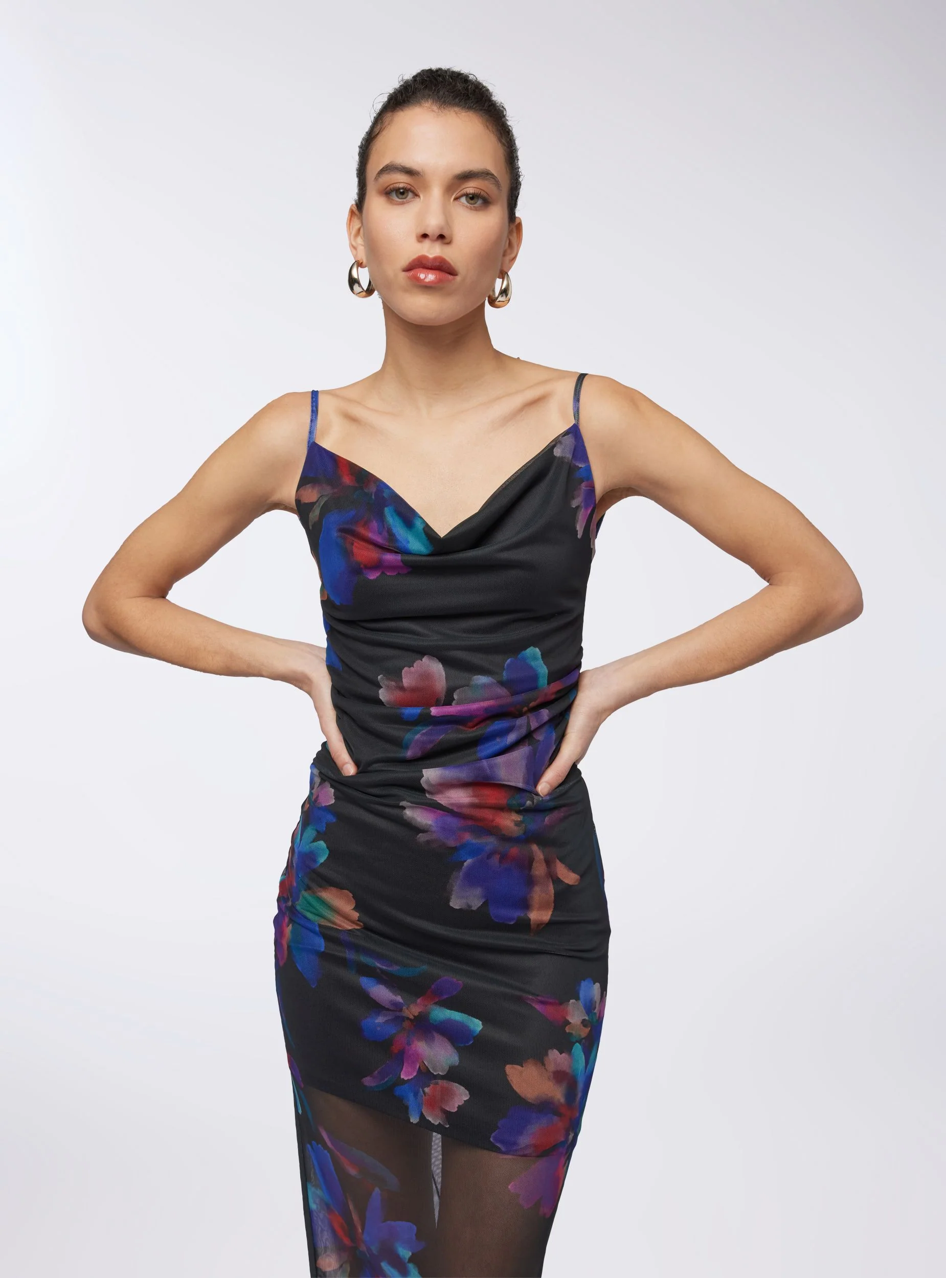 Vestito lungo gronda floreale in tulle - Image 3