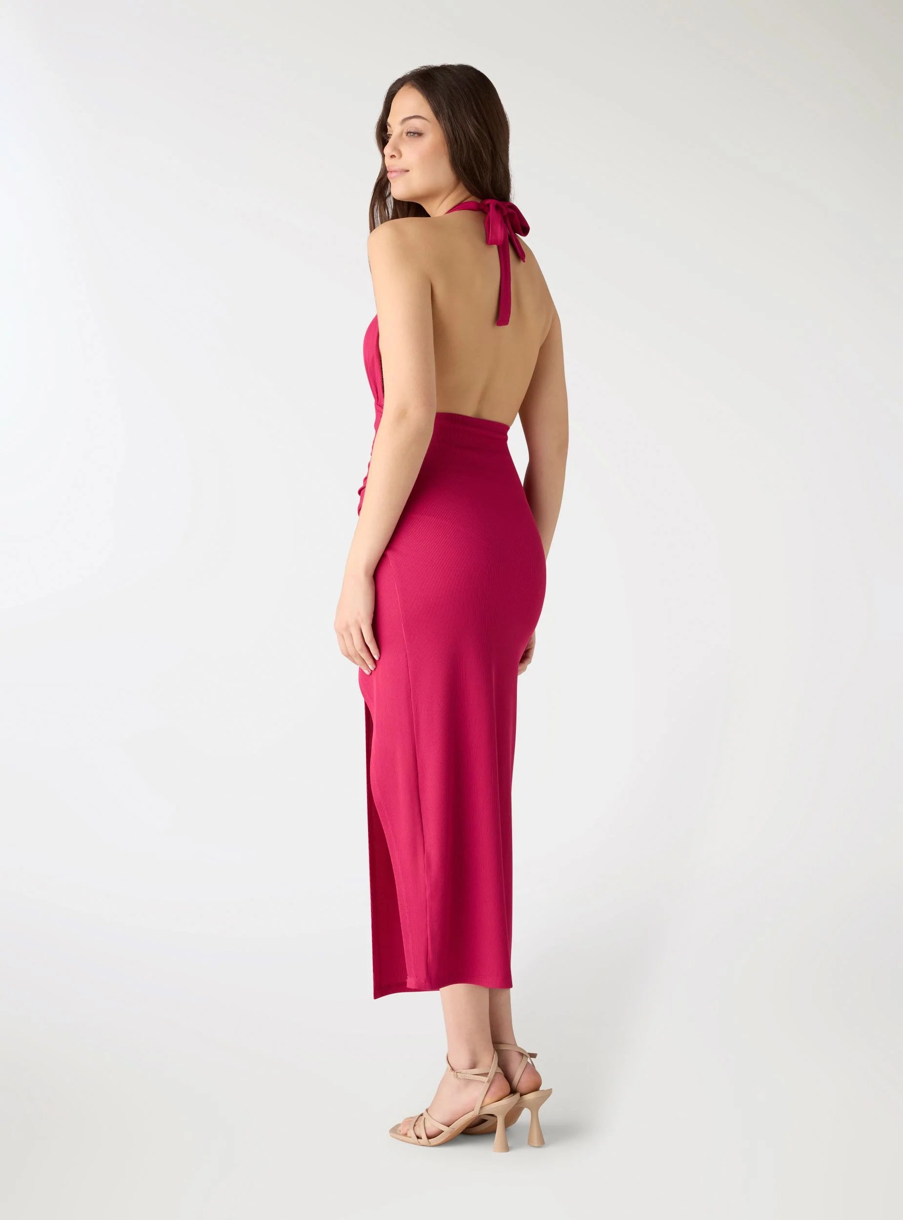 Vestito lungo halterneck con coppe e spacco - Image 4