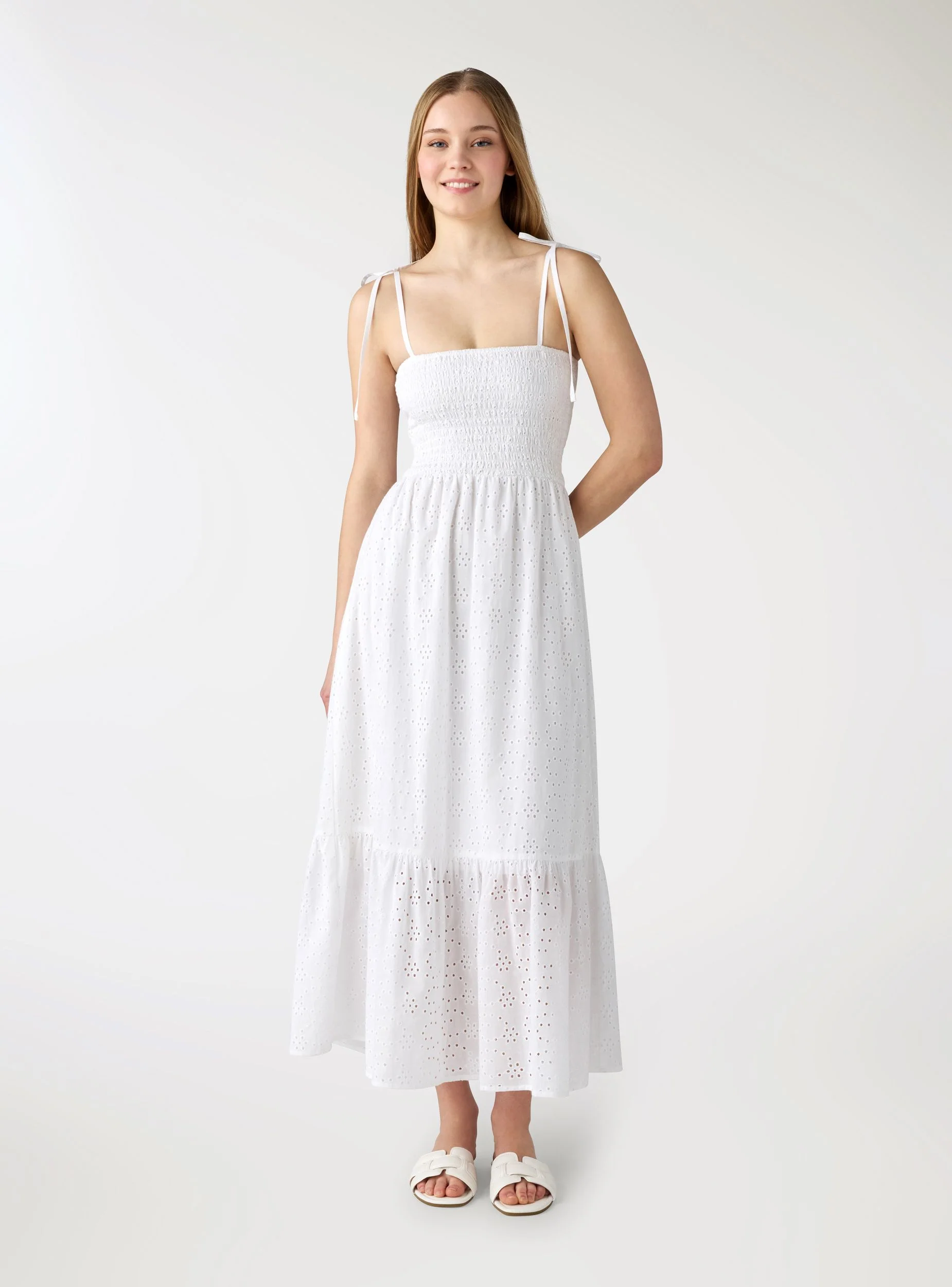 Vestito lungo in sangallo e punto smock - Image 2