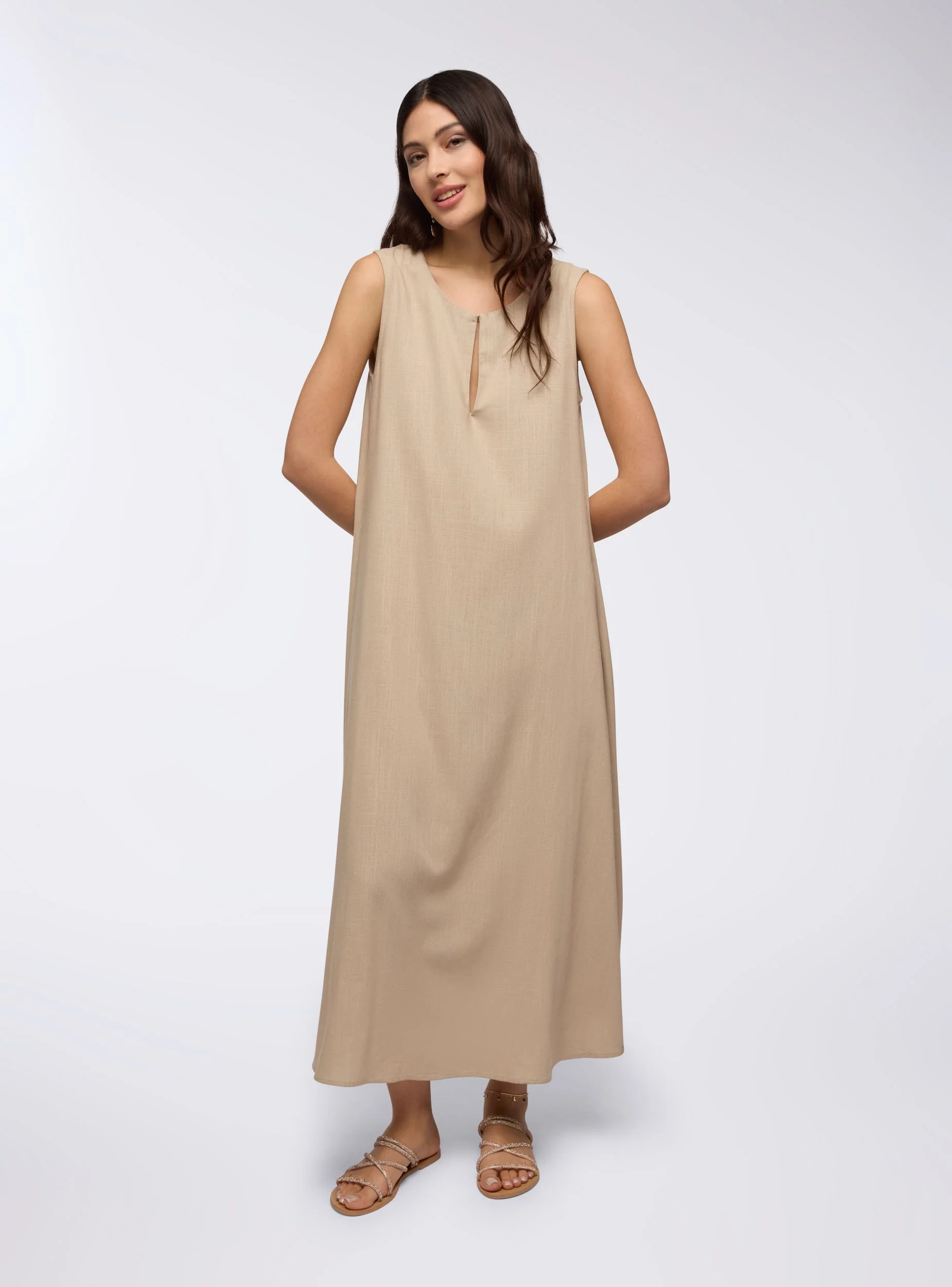 Vestito lungo misto lino dettaglio goccia