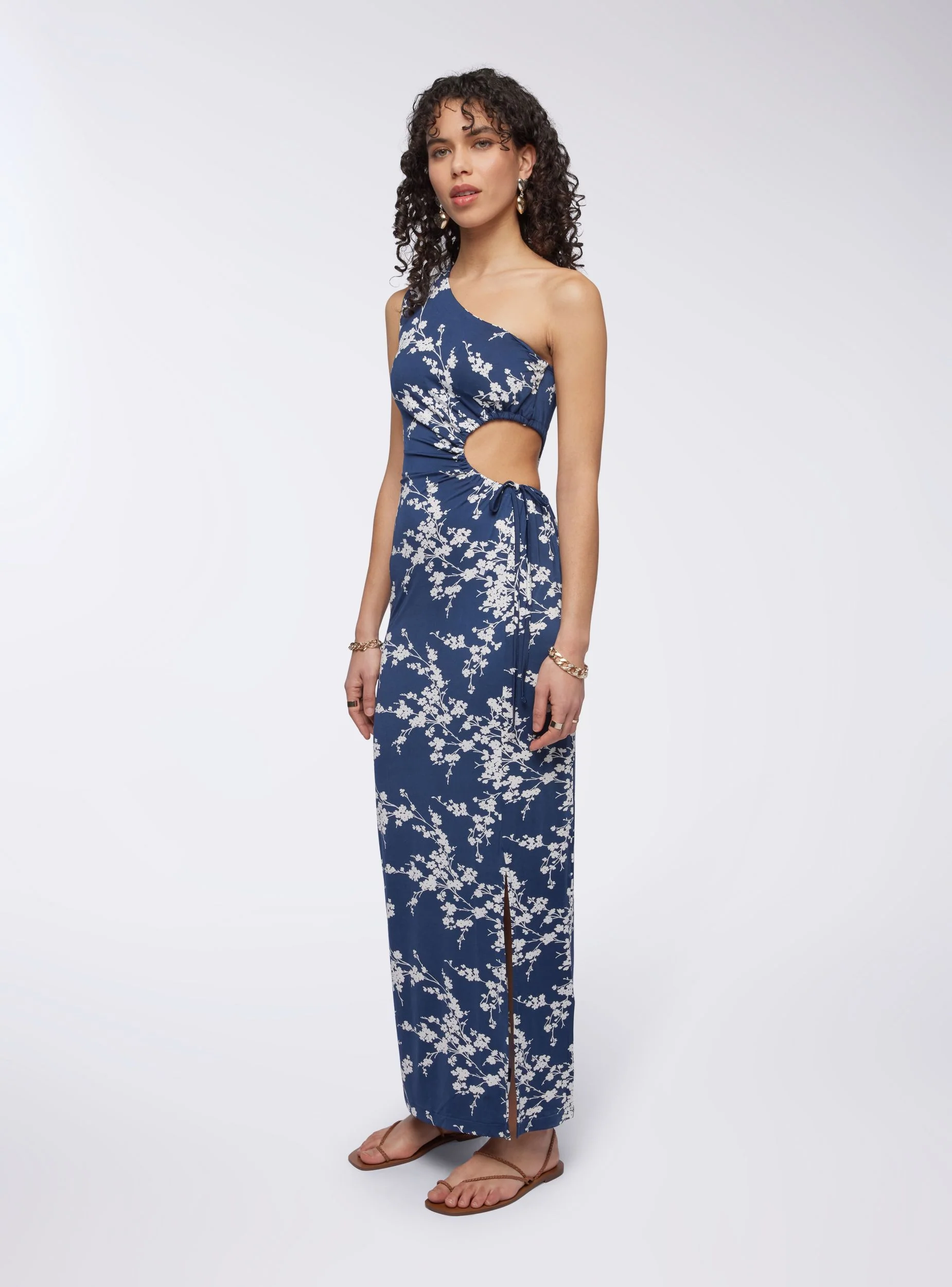 Vestito monospalla floreale con cut-out - Image 4